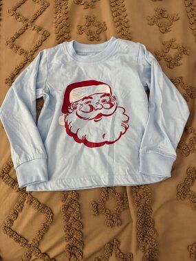 Light Blue Kids Santa Graphic Long-Sleeve Shirt